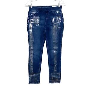Justice Denim Jegging Paint Shiny Glam Pull On Jeans Girls 12 Stretch Soft NWT